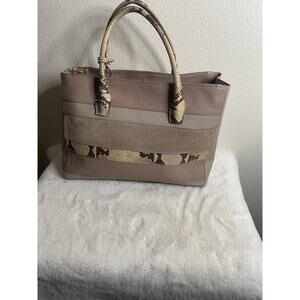 Lacucci leather and suede tote bag snakeskin print taupe Tan Brown